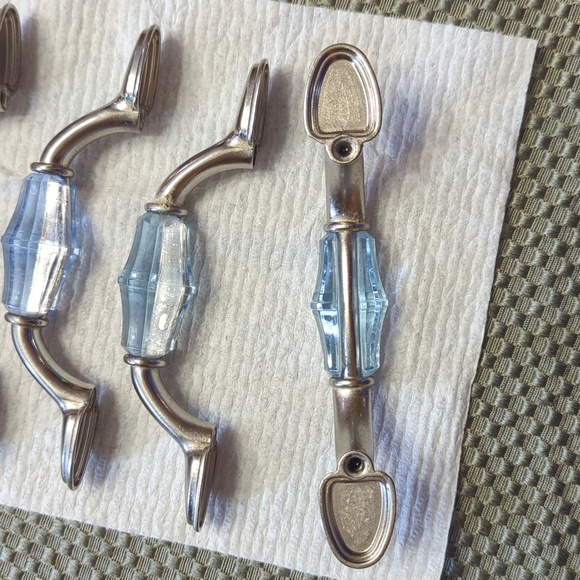 7 Brushed Nickel with Light Blue Acrylic Center 3 inch cabinet or drawer pulls - Picture 4 of 5